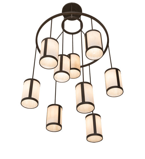 Meyda Lighting Cartier 48" 9-Light Oil Rubbed Bronze Cascading Chandelier With Beige Fleshtone Idalight Shade