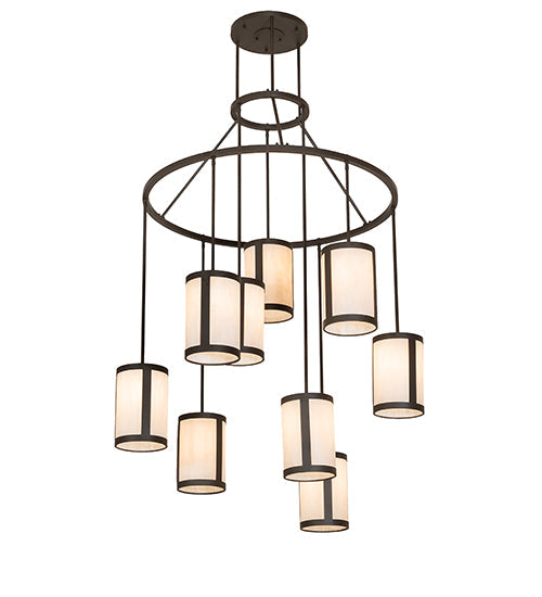 Meyda Lighting Cartier 48" 9-Light Oil Rubbed Bronze Cascading Chandelier With Beige Fleshtone Idalight Shade