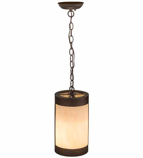 Meyda Lighting Cartier 7" Mahogany Bronze Mini Pendant Light With Beige Sahara Taupe Idalight Shade Glass