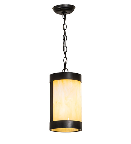 Meyda Lighting Cartier 7" Textured Black Mini Pendant Light With Botticino Idalight Shade