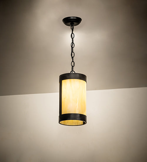 Meyda Lighting Cartier 7" Textured Black Mini Pendant Light With Botticino Idalight Shade