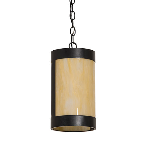 Meyda Lighting Cartier 7" Textured Black Mini Pendant Light With Botticino Idalight Shade