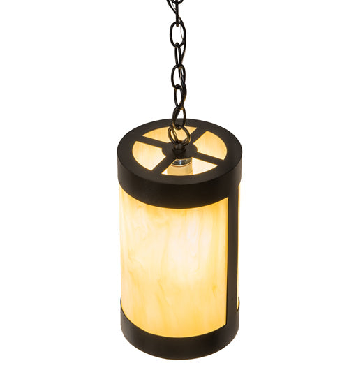 Meyda Lighting Cartier 7" Textured Black Mini Pendant Light With Botticino Idalight Shade