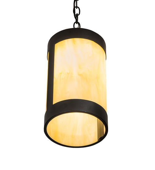 Meyda Lighting Cartier 7" Textured Black Mini Pendant Light With Botticino Idalight Shade