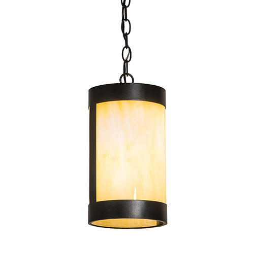 Meyda Lighting Cartier 7" Textured Black Mini Pendant Light With Botticino Idalight Shade