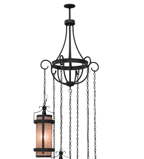 Meyda Lighting Castellon 45" 7-Light Costello Black Cascading Pendant Light With Silver Mica Shade Glass
