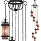 Meyda Lighting Castellon 45" 7-Light Costello Black Cascading Pendant Light With Silver Mica Shade Glass
