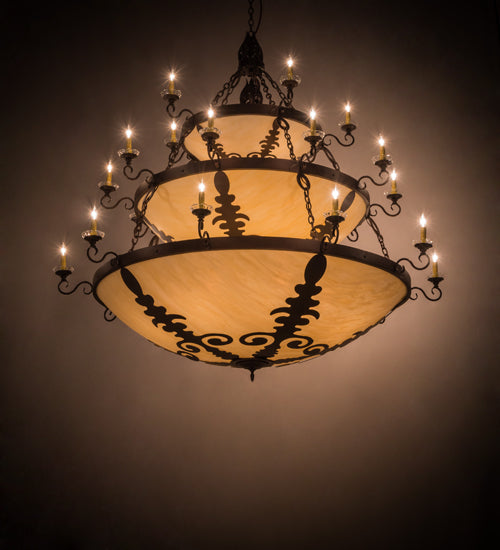Meyda Lighting Castellum 179846 72" 41-Light 3-Tier Mahogany Bronze Chandelier With Beige Sahara Taupe Idalight Shade Glass