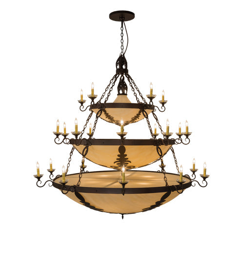 Meyda Lighting Castellum 179846 72" 41-Light 3-Tier Mahogany Bronze Chandelier With Beige Sahara Taupe Idalight Shade Glass