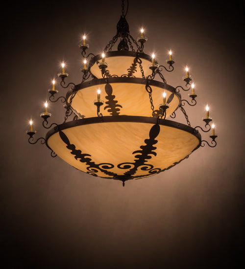 Meyda Lighting Castellum 72" 41-Light 3-Tier Mahogany Bronze Chandelier With Beige Sahara Taupe Idalight Shade Glass