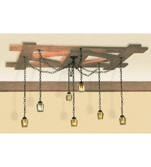 Meyda Lighting Castilian 12-126" 7-Light Timeless Bronze Favrile Adjustable Pendant Light With iridized Amber Shade Glass