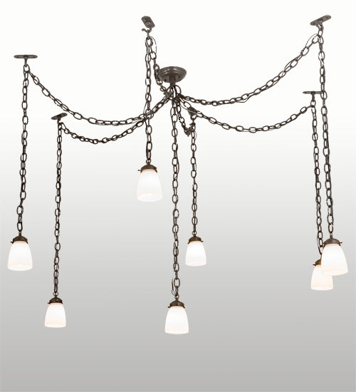 Meyda Lighting Castilian 128" 7-Light Timeless Bronze Adjustable Pendant Light With White Opalescent Shade Glass