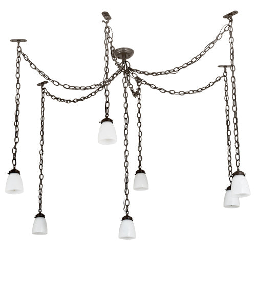 Meyda Lighting Castilian 128" 7-Light Timeless Bronze Adjustable Pendant Light With White Opalescent Shade Glass