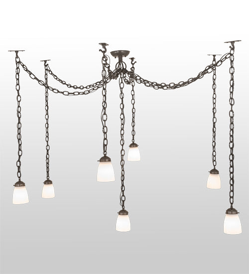 Meyda Lighting Castilian 128" 7-Light Timeless Bronze Adjustable Pendant Light With White Opalescent Shade Glass