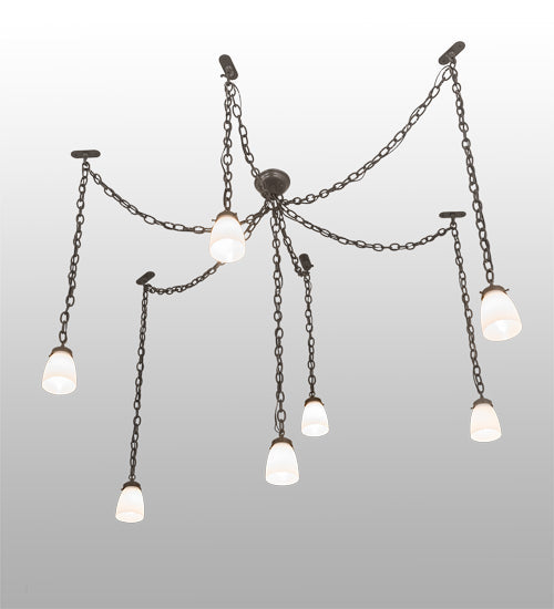 Meyda Lighting Castilian 128" 7-Light Timeless Bronze Adjustable Pendant Light With White Opalescent Shade Glass