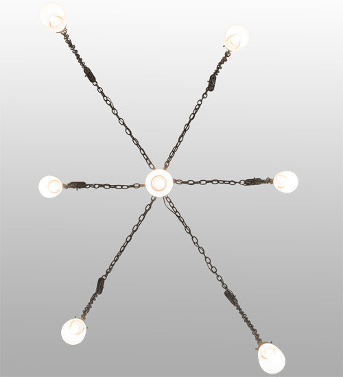 Meyda Lighting Castilian 128" 7-Light Timeless Bronze Adjustable Pendant Light With White Opalescent Shade Glass