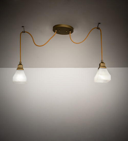 Meyda Lighting Castiliolite 60" 2-Light Matte Buttered Brass Bungalow Alabaster Pendant Light With White Alabaster Shade Glass