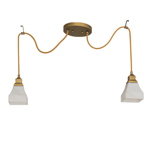 Meyda Lighting Castiliolite 60" 2-Light Matte Buttered Brass Bungalow Alabaster Pendant Light With White Alabaster Shade Glass
