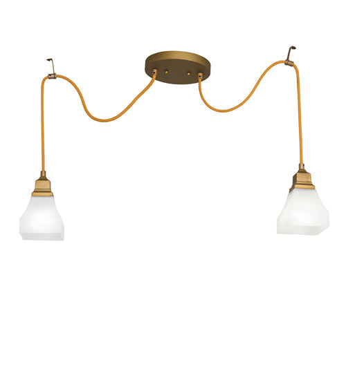 Meyda Lighting Castiliolite 60" 2-Light Matte Buttered Brass Bungalow Alabaster Pendant Light With White Alabaster Shade Glass