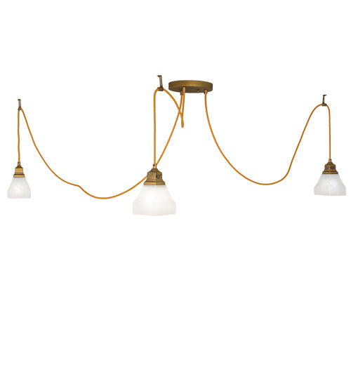 Meyda Lighting Castiliolite 60" 3-Light Matte Buttered Brass Bungalow Alabaster Pendant Light With White Alabaster Shade Glass