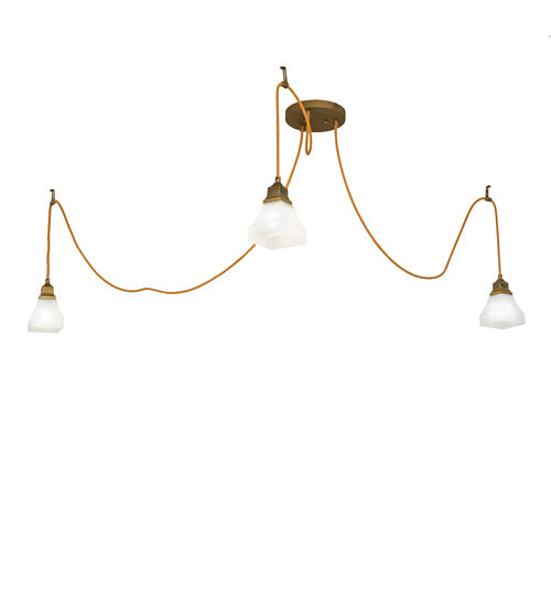 Meyda Lighting Castiliolite 60" 3-Light Matte Buttered Brass Bungalow Alabaster Pendant Light With White Alabaster Shade Glass