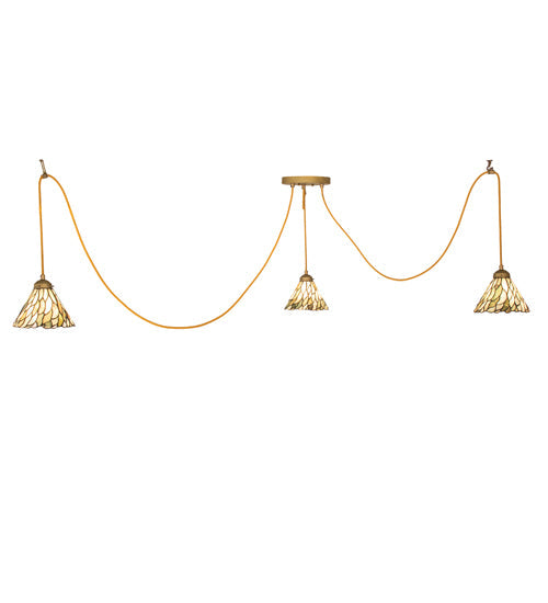 Meyda Lighting Castiliolite 60" 3-Light Matte Buttered Brass Pendant Light With Green & Ivory Willow Jadestone Shade