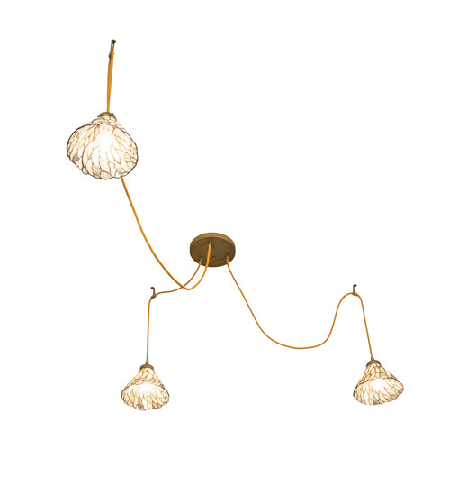 Meyda Lighting Castiliolite 60" 3-Light Matte Buttered Brass Pendant Light With Green & Ivory Willow Jadestone Shade