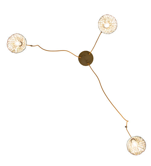 Meyda Lighting Castiliolite 60" 3-Light Matte Buttered Brass Pendant Light With Green & Ivory Willow Jadestone Shade