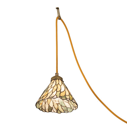 Meyda Lighting Castiliolite 60" 3-Light Matte Buttered Brass Pendant Light With Green & Ivory Willow Jadestone Shade