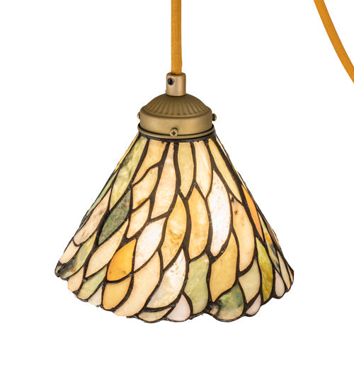 Meyda Lighting Castiliolite 60" 3-Light Matte Buttered Brass Pendant Light With Green & Ivory Willow Jadestone Shade