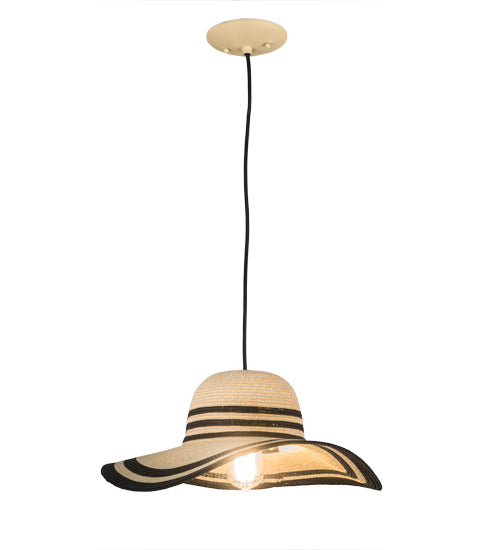 Meyda Lighting Castiliolite Cappelli 18" White Pendant Light With Beige & Black Hat Shade