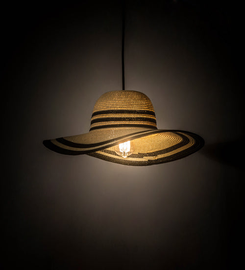 Meyda Lighting Castiliolite Cappelli 18" White Pendant Light With Beige & Black Hat Shade