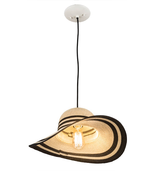 Meyda Lighting Castiliolite Cappelli 18" White Pendant Light With Beige & Black Hat Shade