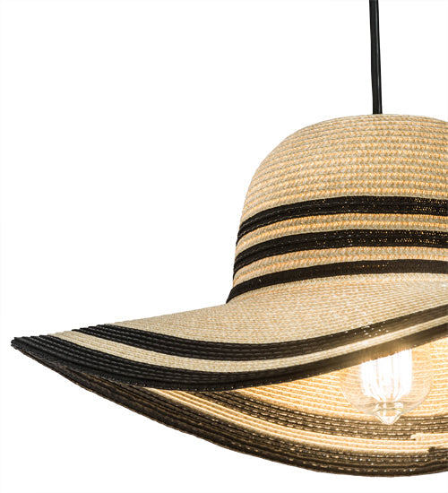 Meyda Lighting Castiliolite Cappelli 18" White Pendant Light With Beige & Black Hat Shade