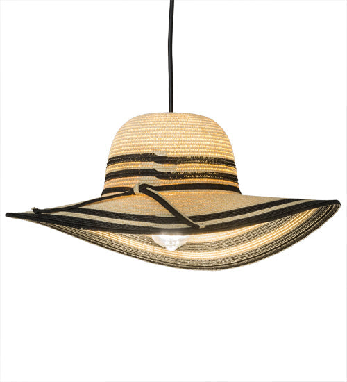 Meyda Lighting Castiliolite Cappelli 18" White Pendant Light With Beige & Black Hat Shade