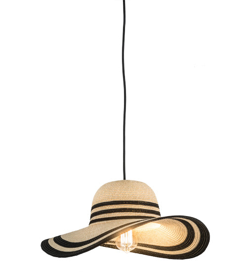 Meyda Lighting Castiliolite Cappelli 18" White Pendant Light With Beige & Black Hat Shade