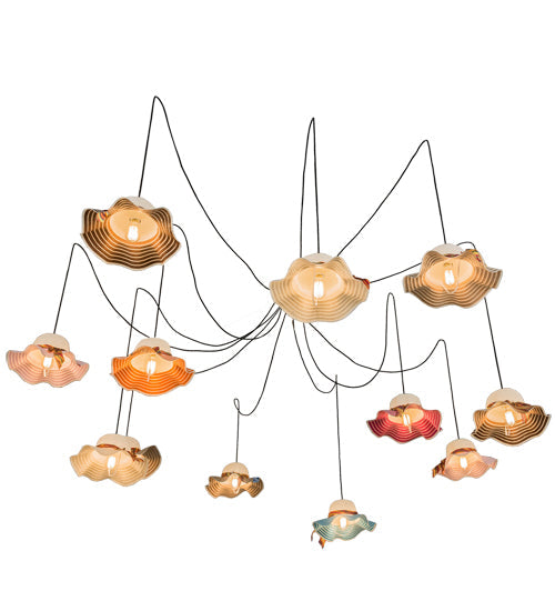 Meyda Lighting Castiliolite Cappelli 36-450" 12-Light White Pendant Light With Multi-Colored Straw Hat Shade
