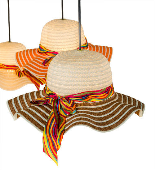 Meyda Lighting Castiliolite Cappelli 36-450" 12-Light White Pendant Light With Multi-Colored Straw Hat Shade