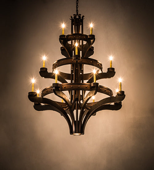 Meyda Lighting Castilla 48" 17-Light 3-Tier Mahogany Bronze Chandelier With Amber Faux Candlelight