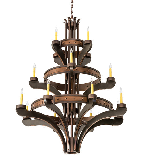 Meyda Lighting Castilla 48" 17-Light 3-Tier Mahogany Bronze Chandelier With Amber Faux Candlelight