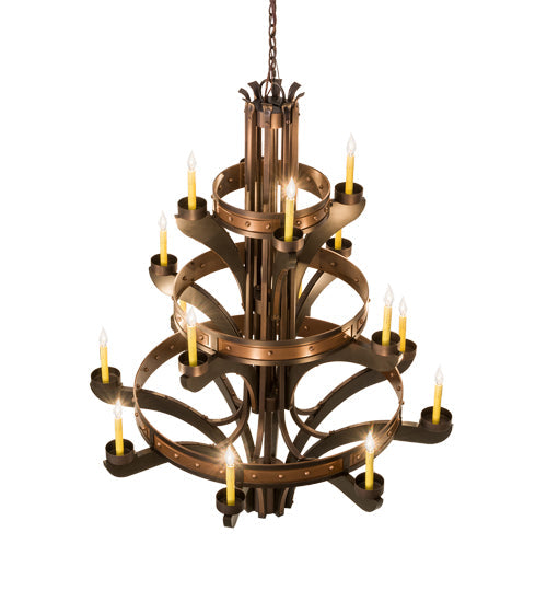 Meyda Lighting Castilla 48" 17-Light 3-Tier Mahogany Bronze Chandelier With Amber Faux Candlelight