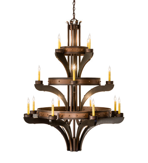 Meyda Lighting Castilla 48" 17-Light 3-Tier Mahogany Bronze Chandelier With Amber Faux Candlelight
