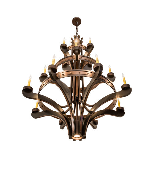Meyda Lighting Castilla 48" 17-Light 3-Tier Mahogany Bronze Chandelier With Amber Faux Candlelight