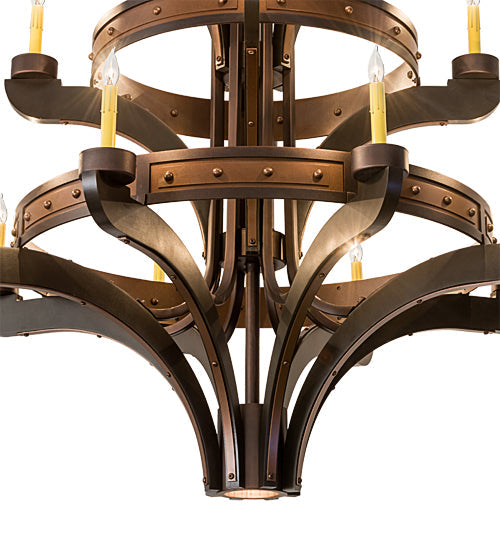 Meyda Lighting Castilla 48" 17-Light 3-Tier Mahogany Bronze Chandelier With Amber Faux Candlelight