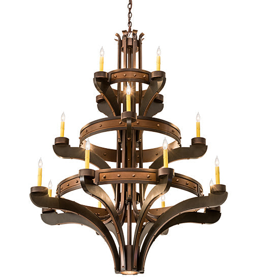 Meyda Lighting Castilla 48" 17-Light 3-Tier Mahogany Bronze Chandelier With Amber Faux Candlelight
