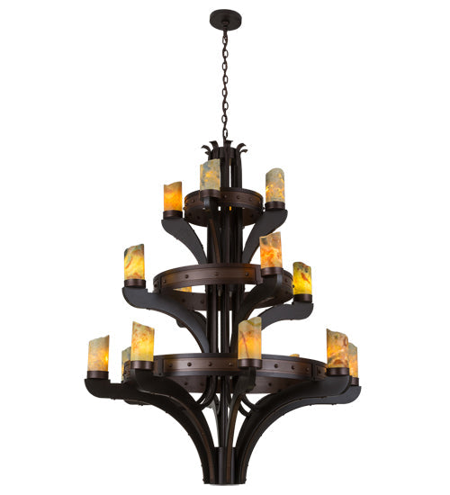 Meyda Lighting Castilla 48" 17-Light 3-Tier Mahogany Bronze Chandelier With Green & Brown Jadestone Shade