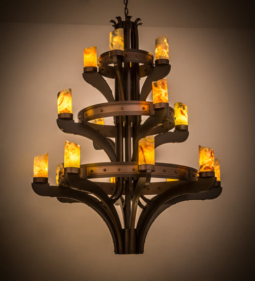 Meyda Lighting Castilla 48" 17-Light 3-Tier Mahogany Bronze Chandelier With Green & Brown Jadestone Shade