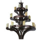 Meyda Lighting Castilla 48" 17-Light 3-Tier Mahogany Bronze Chandelier With Green & Brown Jadestone Shade