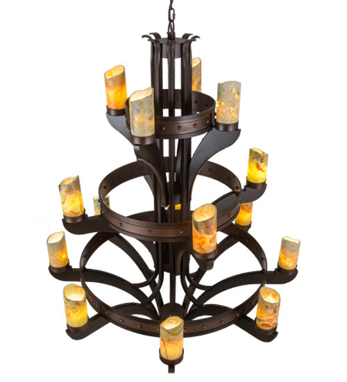 Meyda Lighting Castilla 48" 17-Light 3-Tier Mahogany Bronze Chandelier With Green & Brown Jadestone Shade