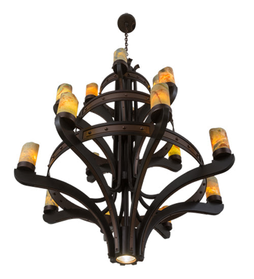 Meyda Lighting Castilla 48" 17-Light 3-Tier Mahogany Bronze Chandelier With Green & Brown Jadestone Shade